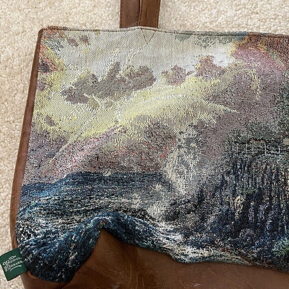 Thomas Kinkade Lighthouse Tapestry Tote Vegan Faux Leather Light Peace Packable - Picture 2 of 8